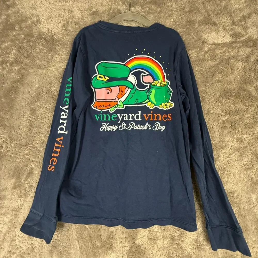 Vineyard Vines Long Sleeve Navy Blue T Shirt St Patricks Day Boys Youth S 8 10